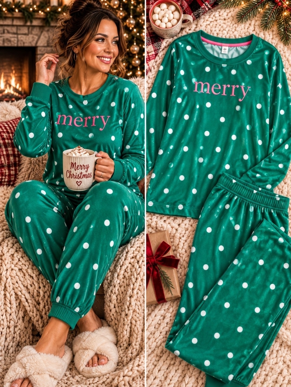 NWT Joyspun Merry Christmas Pajama Set 2X Cozy Plush Holiday Lounge Loungewear